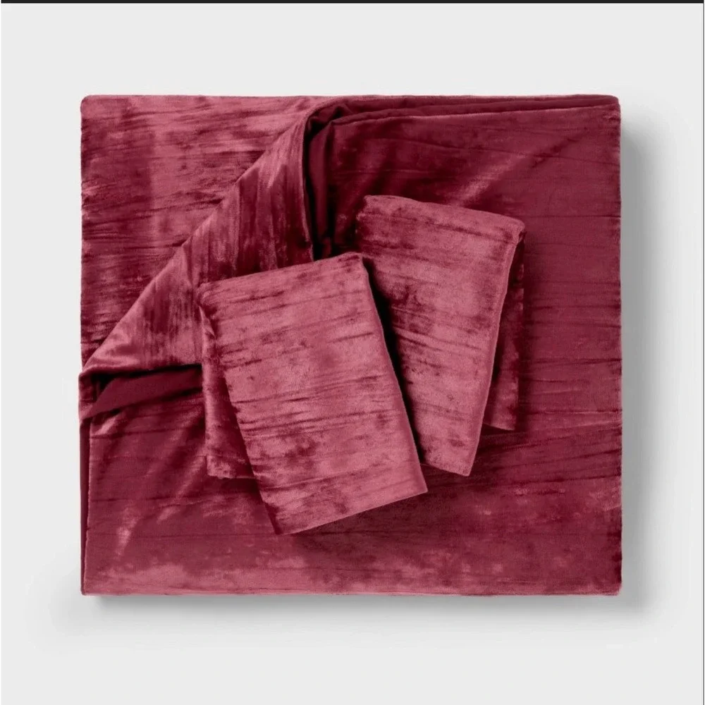Luxe Distressed Crinkle Velvet Duvet Cover & Sham Set Full/queen Berry Red -